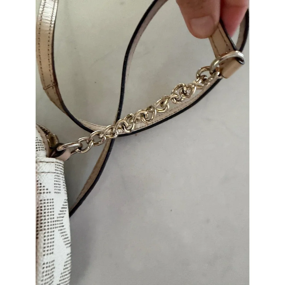 Michael Kors Jet Set Small Camera Bag Vanilla Monogram Crossbody Gold Hardware